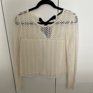 Zara W Collection White Black Bow in Back Knit Top